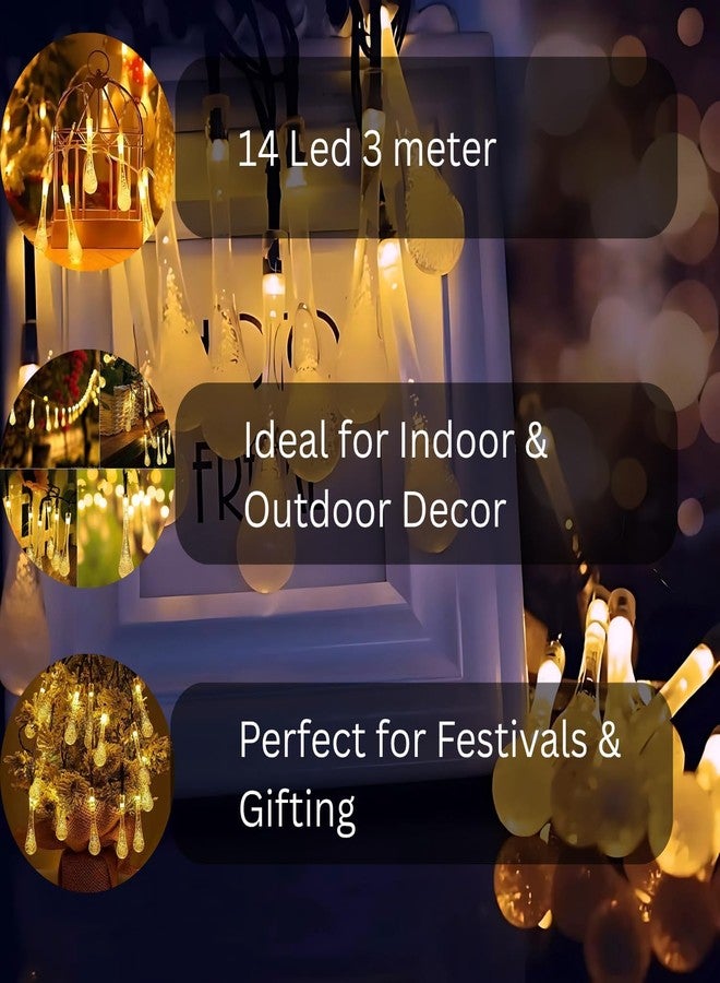 One94Store أضواء سلسلة متدلية من One94Store - 14 مصباح LED، 3 أمتار، أبيض دافئ، أضواء زينة مقاومة للماء للاستخدام الداخلي/الخارجي، الحدائق، ديوالي، عيد الميلاد، حفلات الزفاف، الحفلات والمهرجانات (عبوة من قطعة واحدة) - Image 5